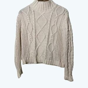 Love Tree · Medium · Cable-Knit Sweater · Mock Neckline · Ivory / Cream